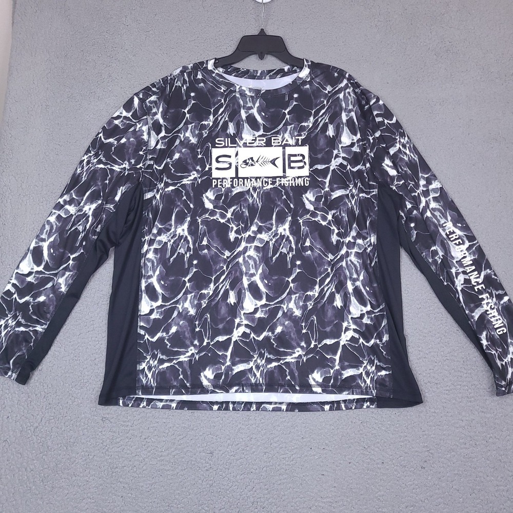 Silver‎ Bait Shirt Mens XXL Black Stretch Performance Long Sleeve Camo Fishing